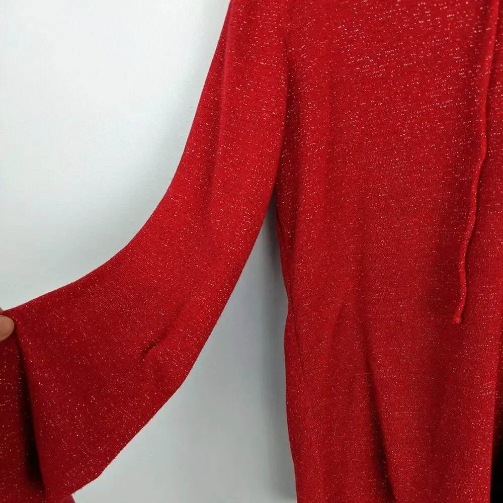 Reformation Lace Up Neck Silver Metallic Red Top